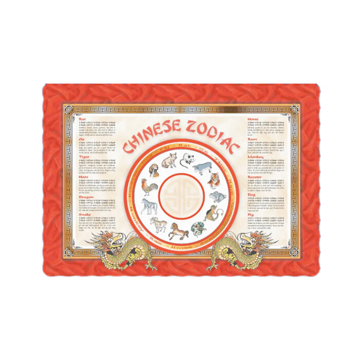***OUT**Placemat - Chinese Red Zodiac - PM12-1 - 1000 pcs, 12x15/S