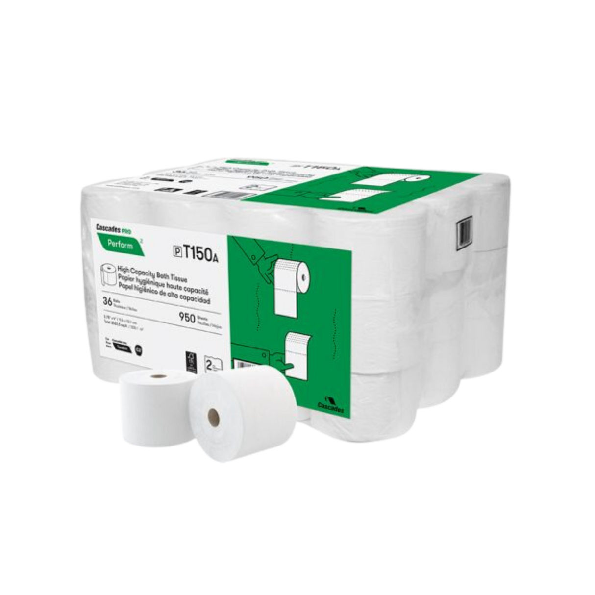 Tandem High Capacity Bathroom Tissue (T150) 950 Sheets, 2Ply - Cascades