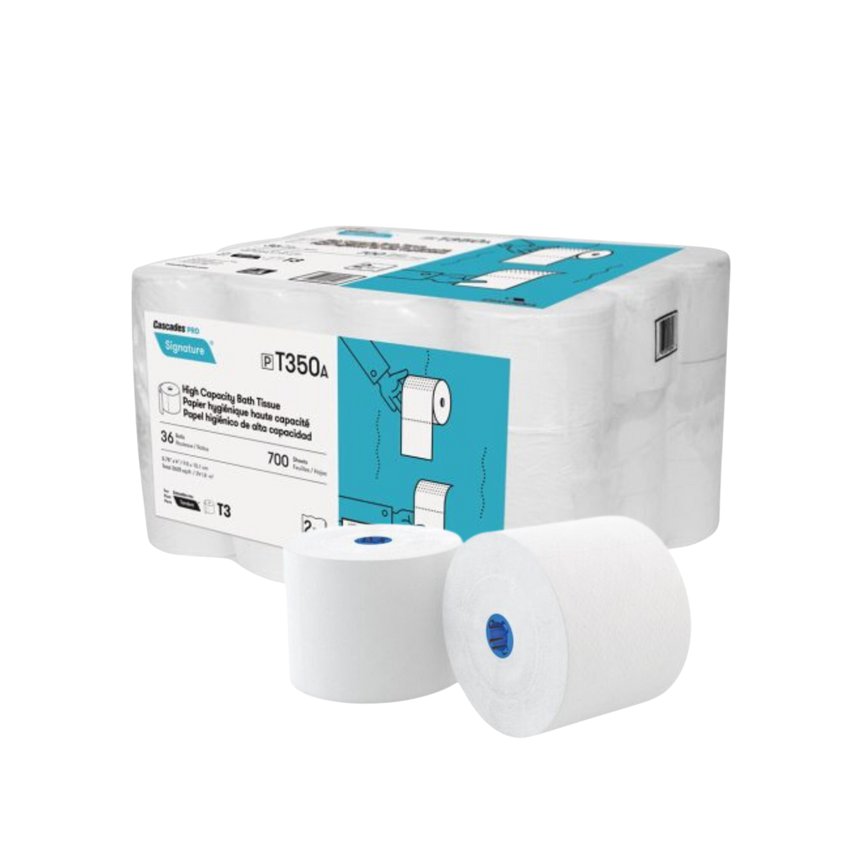 3.75" x 4", 700 sheets, 2Ply Tandem Jumbo Roll Tissue - 36 Rolls