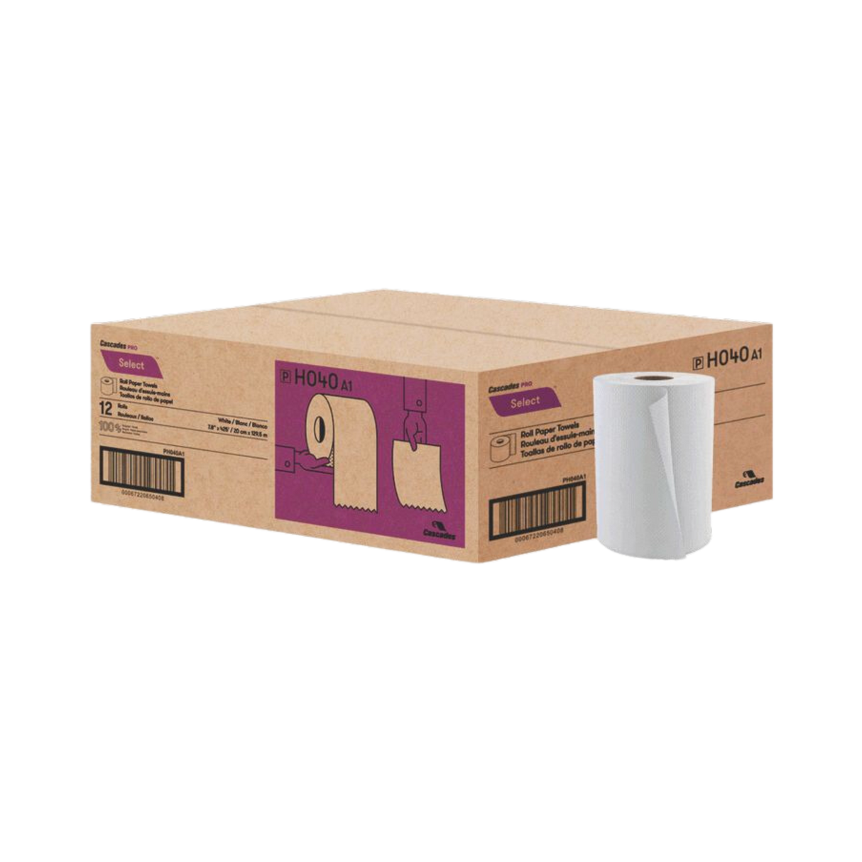 Hand Towel Rolls (H040) 8" x 425', White - Cascades