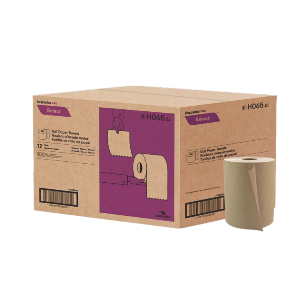 Hand Towel Rolls (H065) 8" x 600', Kraft - Cascades