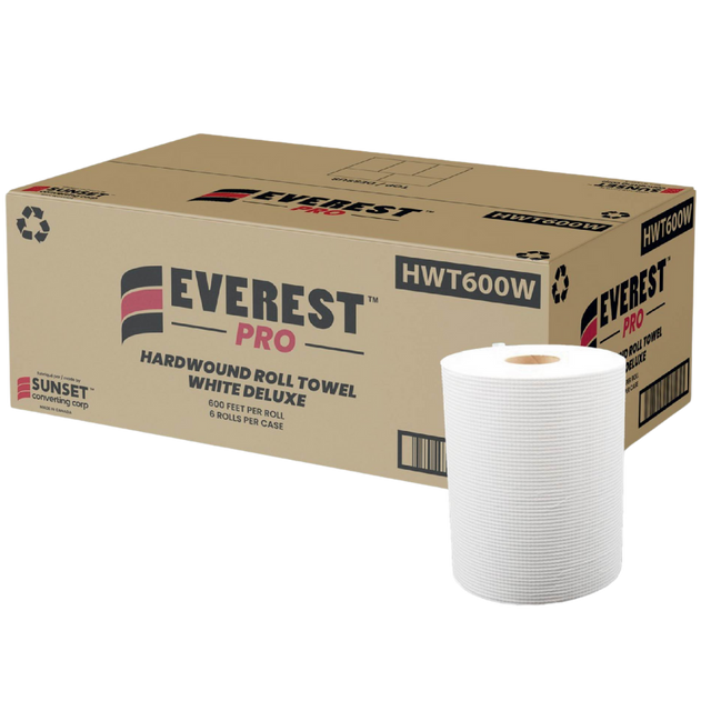 7.85" x 600' White Hand Towel Rolls - 6 Rolls