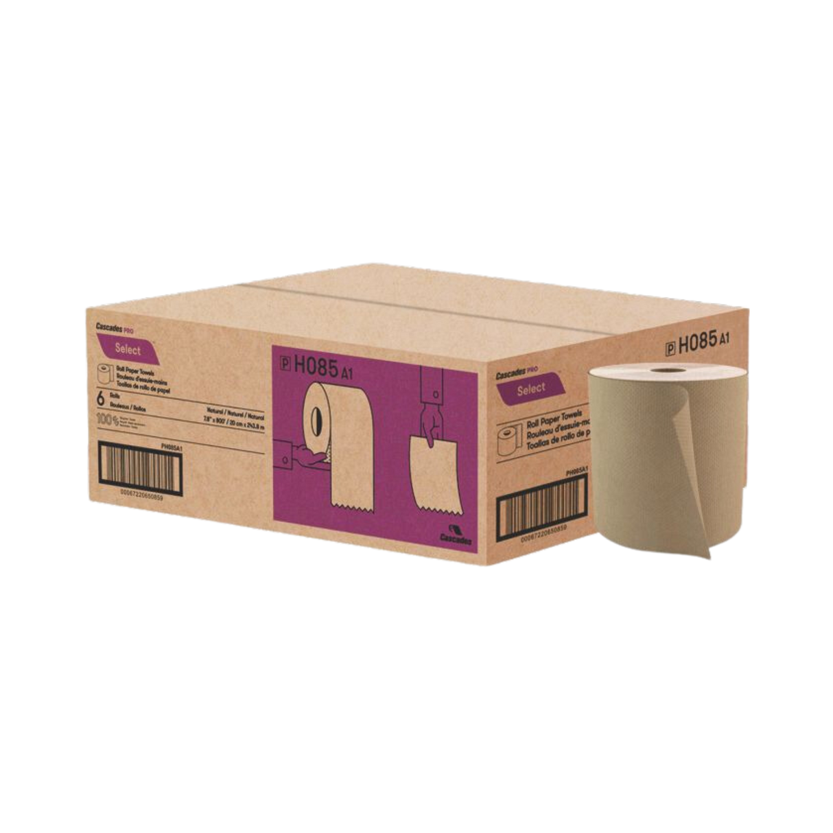 8" x 800' Kraft Hand Towel Rolls - 6 Rolls