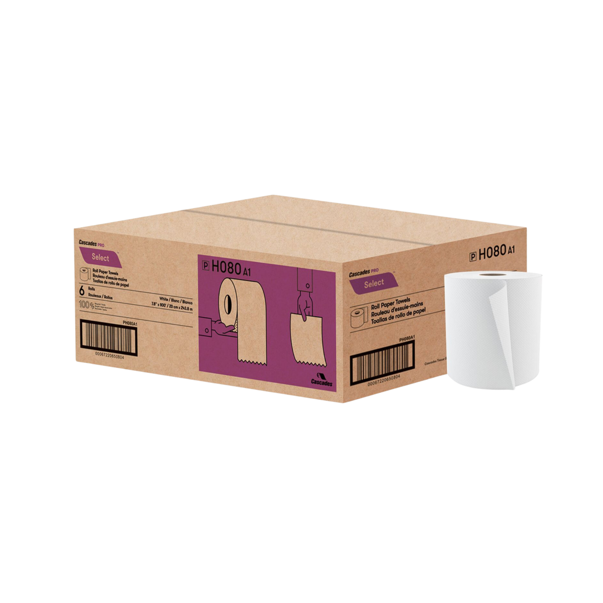 Hand Towel Rolls (H080) 8" x 800' White - Cascades