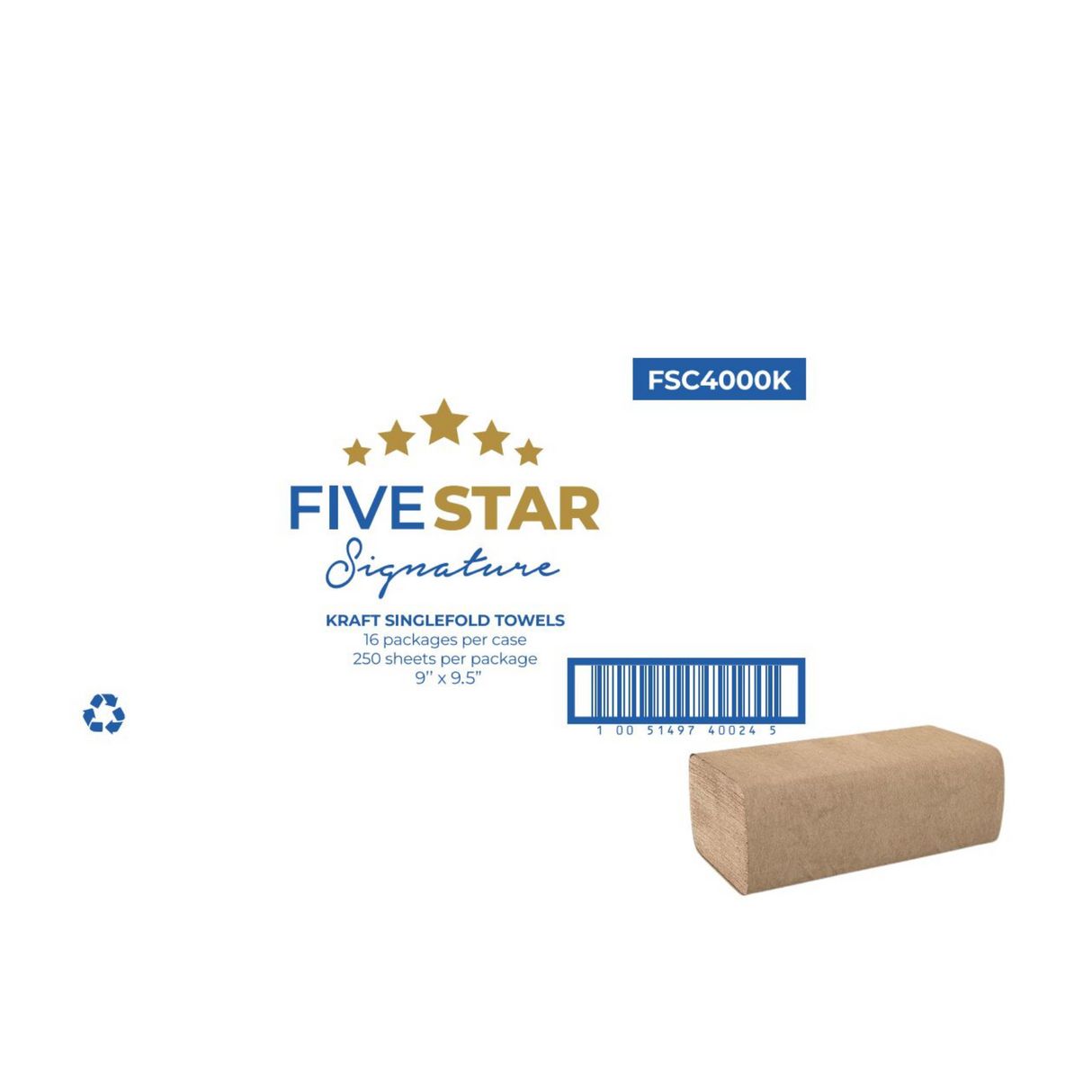outHand Towel Sheets (FSC4000K) Singlefold, Kraft - Five Star