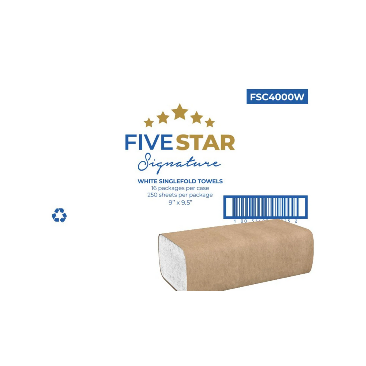 Hand Towel Sheets (FSC4000W) Singlefold, White - Five Star