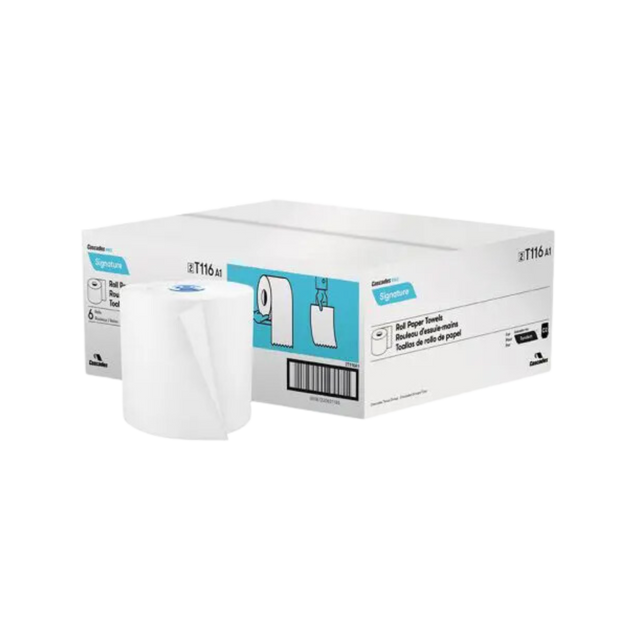 7.5" x 775' White Hand Towel Rolls - 6 Rolls