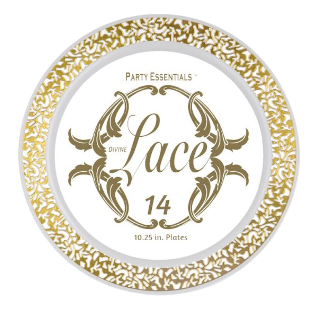 10.25" White Lace Plates with Gold Edge