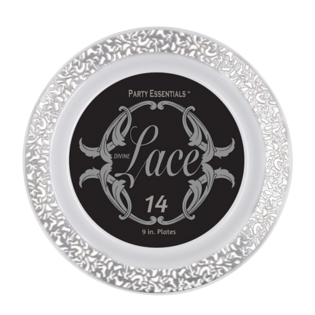 9" White Lace Plates with Silver Edge