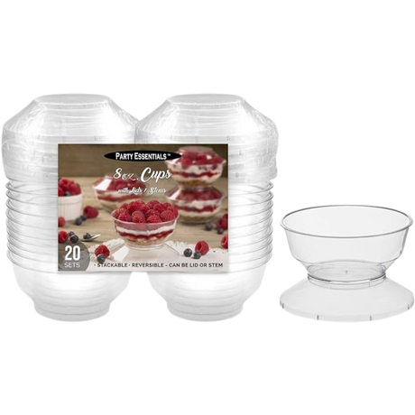 8oz Clear Dessert Cups with Lids/Stems - 20pcs/pk