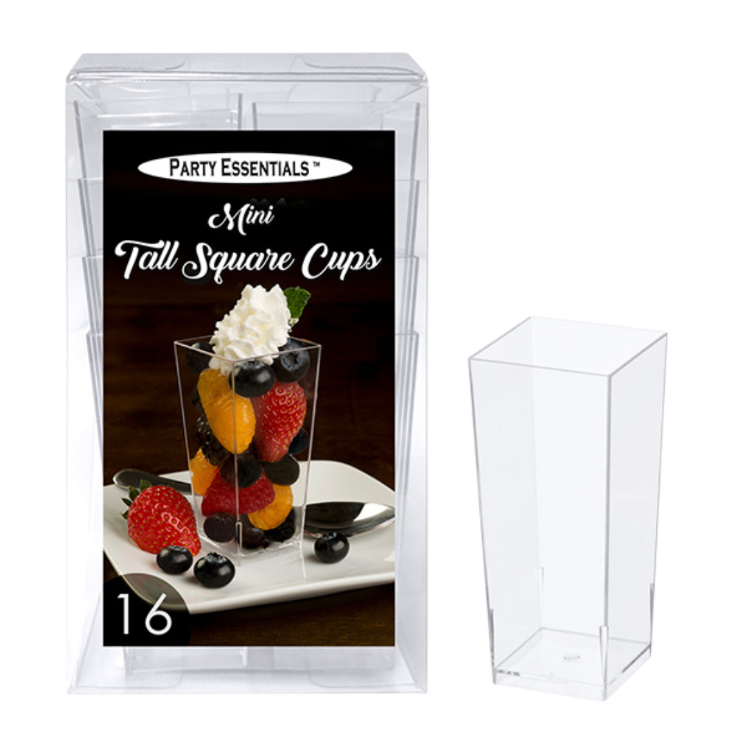3.5oz Clear Mini Tall Square Cups - 16pcs/pk