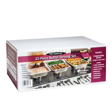 33pc Party Kit - Chafing Racks, Foil Pans, Heating Fuels, Tongs, Spoons, Forks