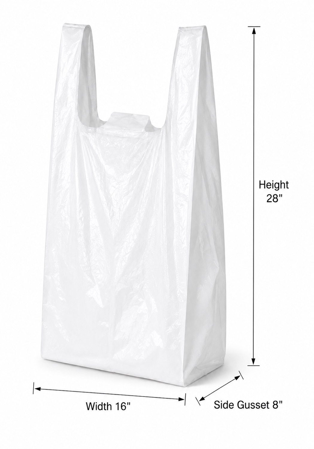 (16" + 8") x 28" Jumbo White Low Density Plain T-Shirt Bag - S7