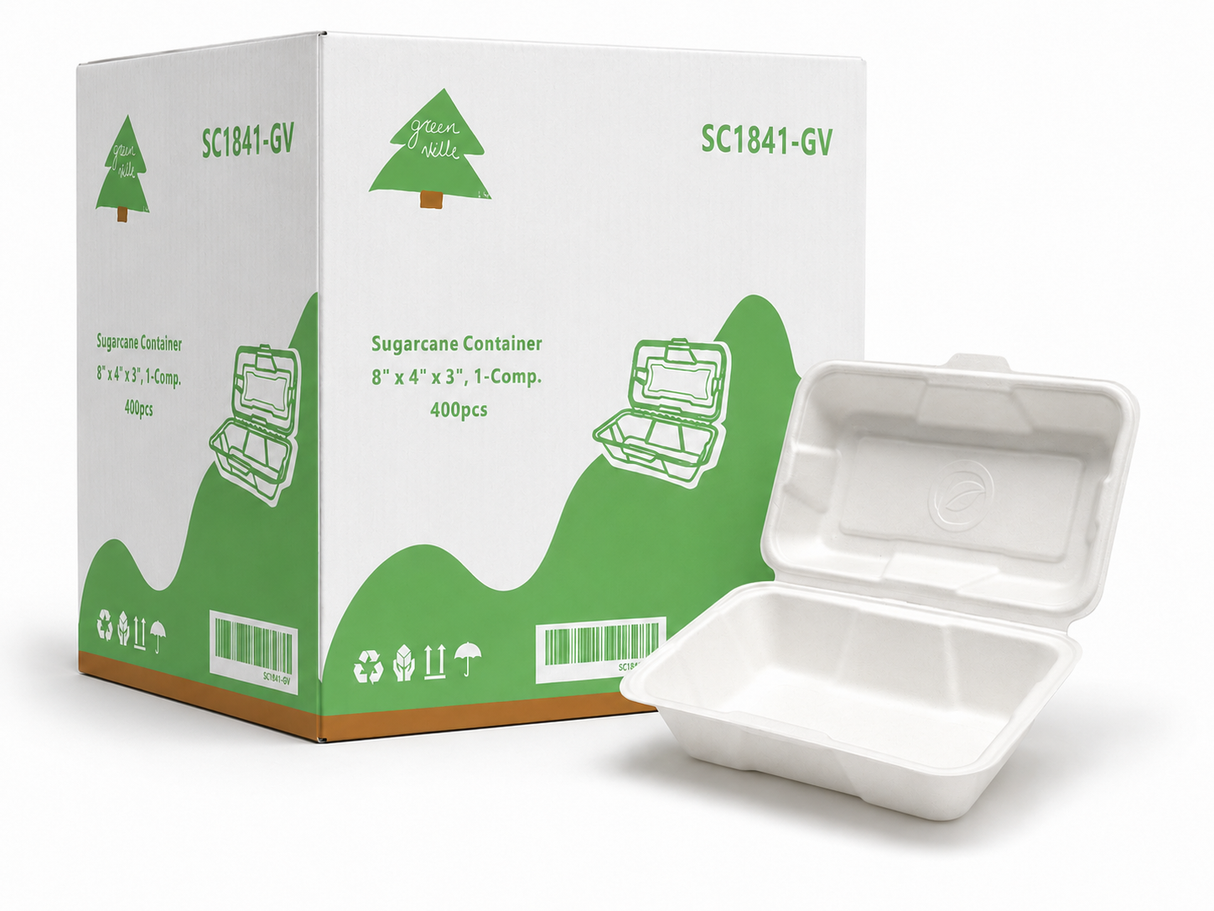8" × 4"× 3" Sugarcane Take-Out Hot Dog Container