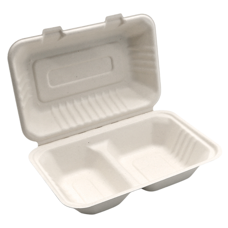 9" x 6" x 3" Sugarcane Take-Out Container - 2-Comp.
