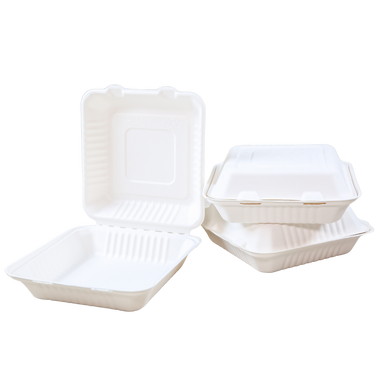 9" x 9" x 3" Sugarcane Take-Out Container - 1-Comp.