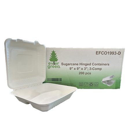9" x 9" x 3" Sugarcane Take-Out Container - 3-Comp.