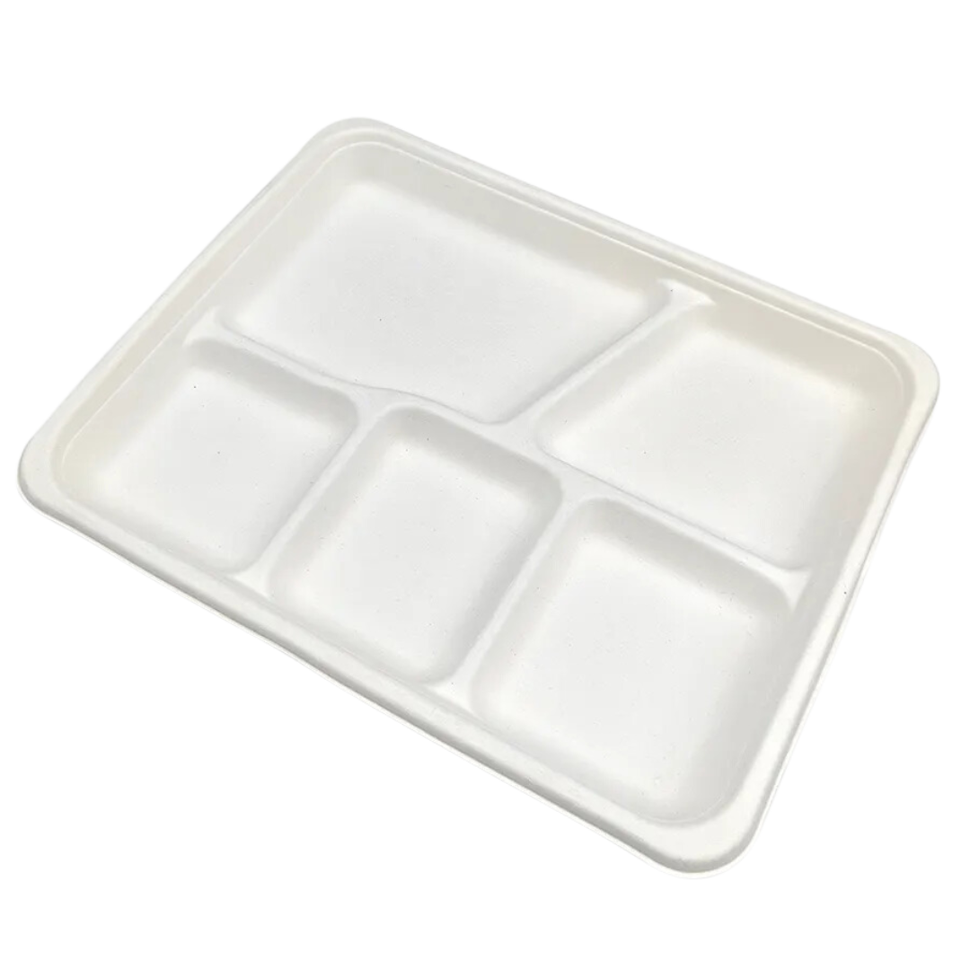 Sugarcane/Bagasse Tray (TR3108-GV) 10" x 8", 5 Compartment - Green Valley