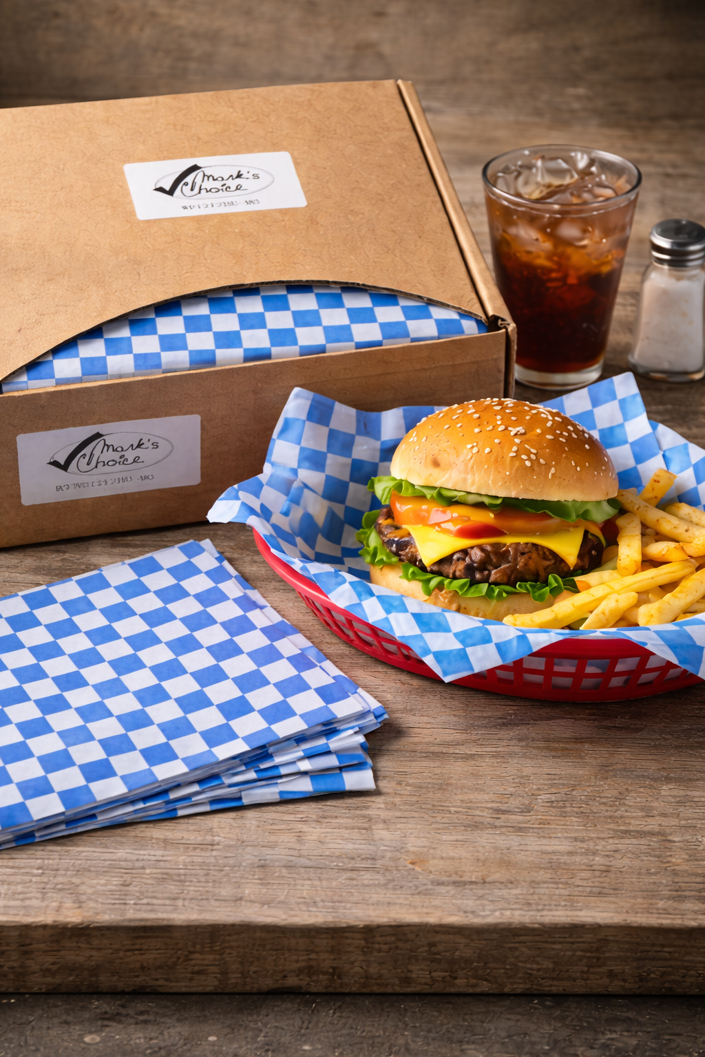 12" x 12" Blue Checkered Wax Paper