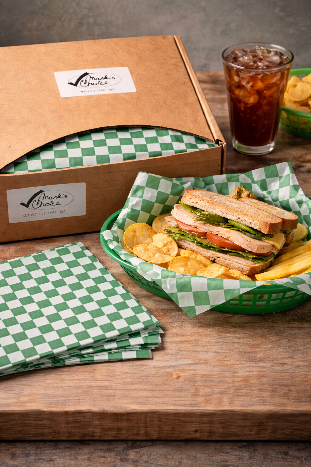 12" x 12" Green Checkered Wax Paper
