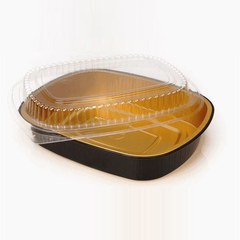 Foil Container - Black/Gold with Clear Lid Rectangular, 22oz